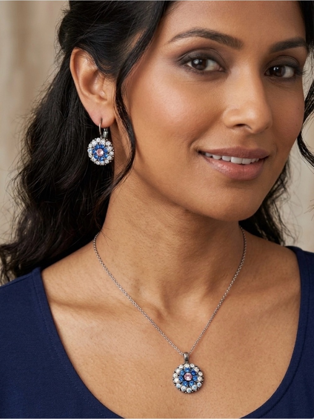 Mariana Crystal Guardian Angel Pendant Necklace & Earrings Set